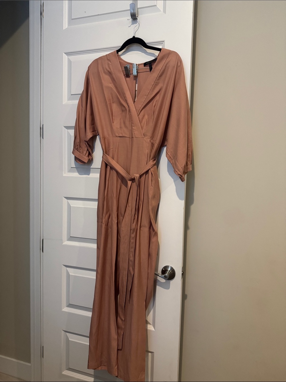 BCBGMaxAzria Rust-Tone Wrap Jumpsuit with Self Tie